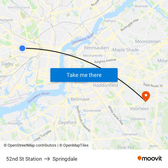 52nd St Station to Springdale map