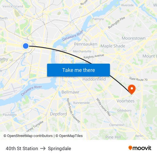 40th St Station to Springdale map