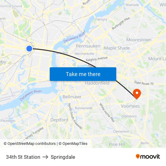 34th St Station to Springdale map