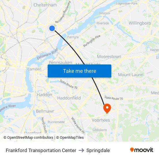 Frankford Transportation Center to Springdale map