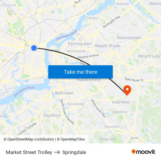 Market Street Trolley to Springdale map