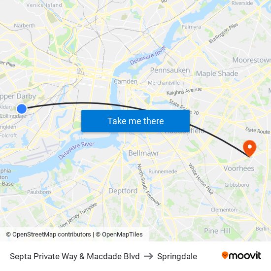 Septa Private Way & Macdade Blvd to Springdale map