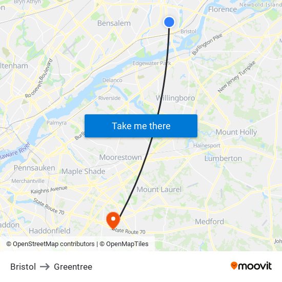 Bristol to Greentree map