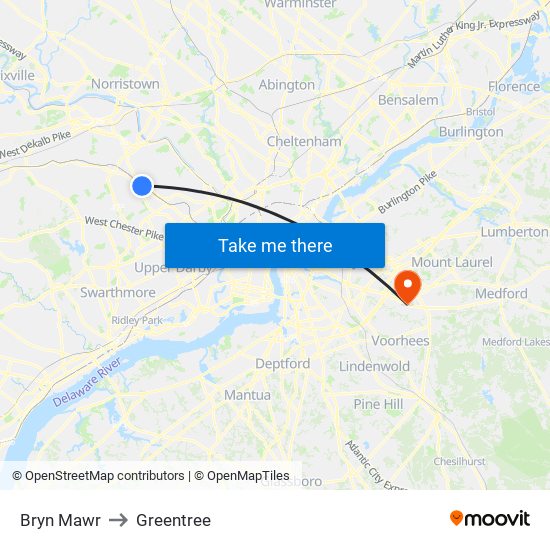 Bryn Mawr to Greentree map