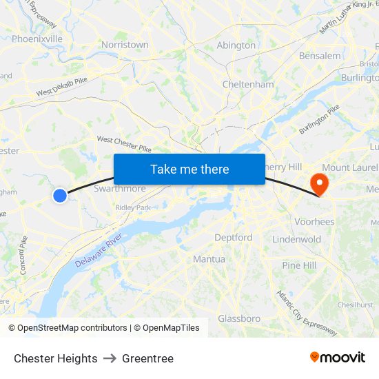 Chester Heights to Greentree map
