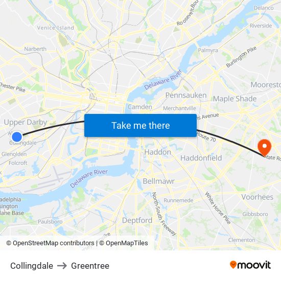 Collingdale to Greentree map