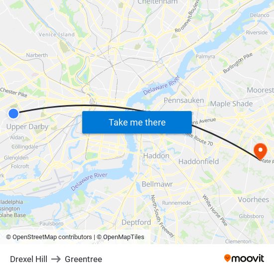 Drexel Hill to Greentree map