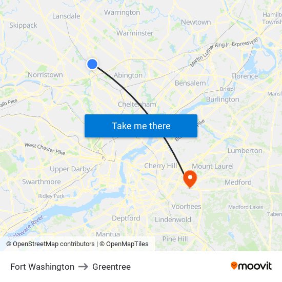 Fort Washington to Greentree map