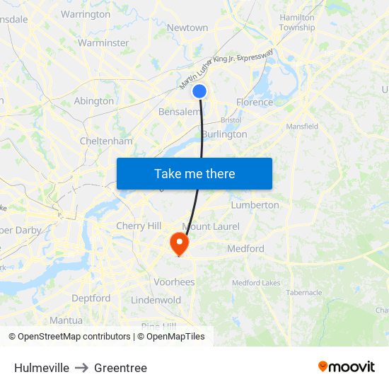 Hulmeville to Greentree map