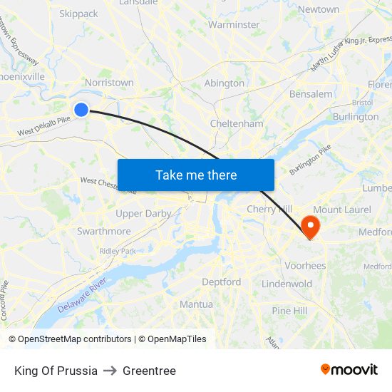 King Of Prussia to Greentree map