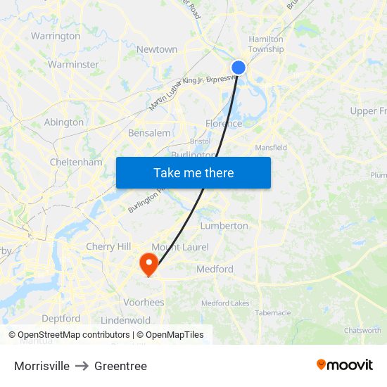 Morrisville to Greentree map