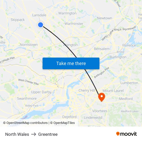 North Wales to Greentree map