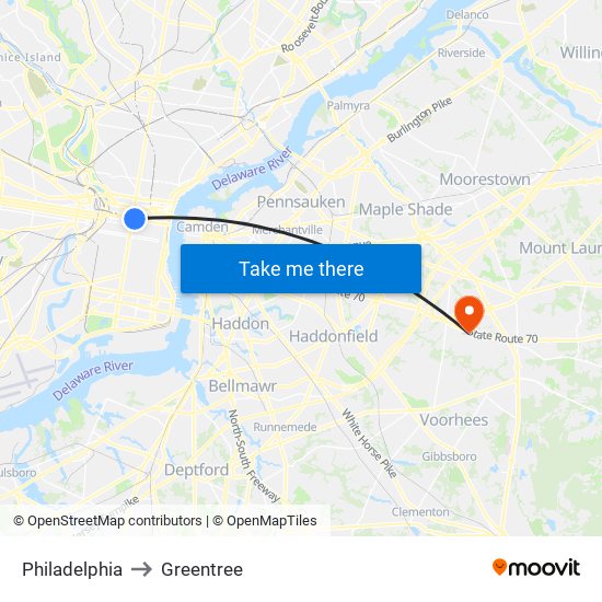 Philadelphia to Greentree map