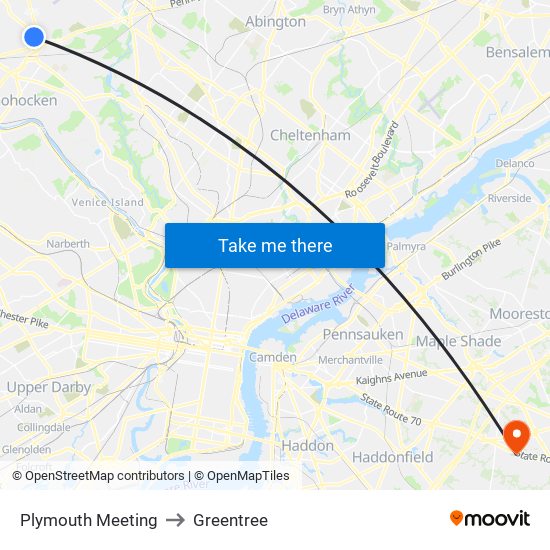 Plymouth Meeting to Greentree map