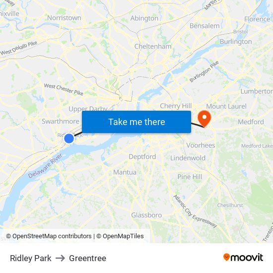 Ridley Park to Greentree map