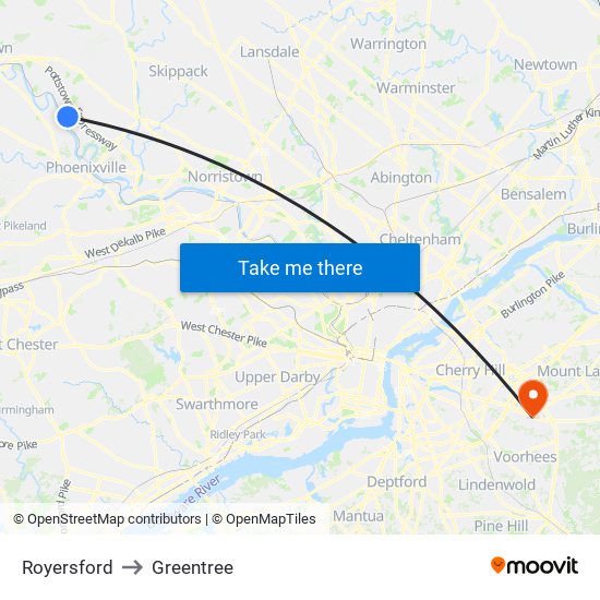 Royersford to Greentree map