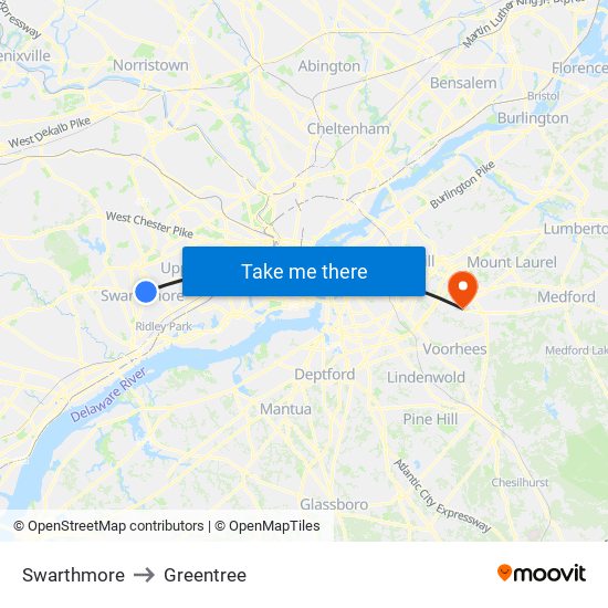 Swarthmore to Greentree map