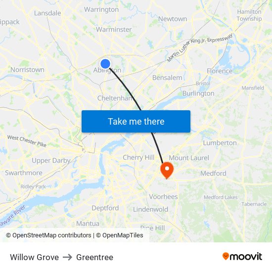 Willow Grove to Greentree map