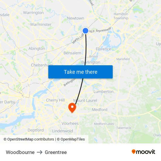 Woodbourne to Greentree map