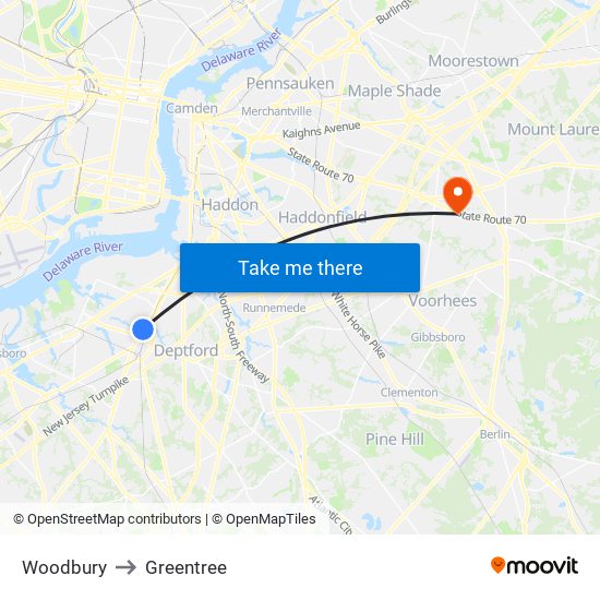 Woodbury to Greentree map