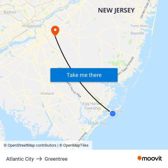 Atlantic City to Greentree map
