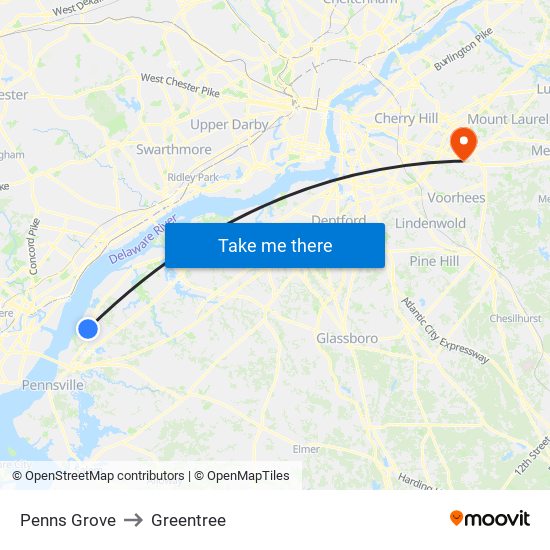 Penns Grove to Greentree map