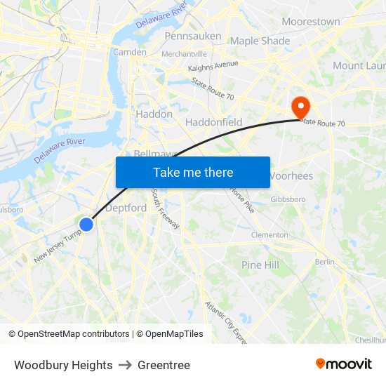 Woodbury Heights to Greentree map