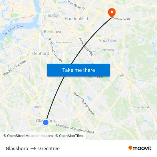 Glassboro to Greentree map