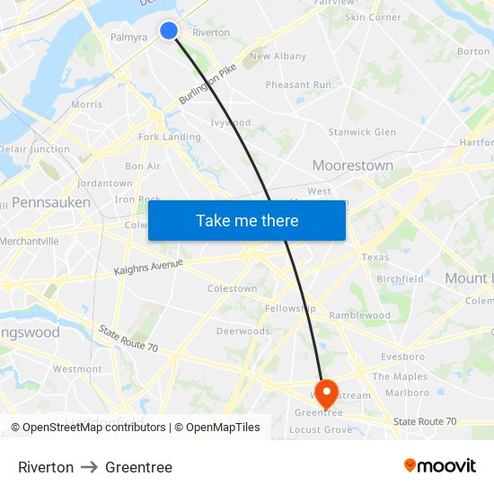 Riverton to Greentree map