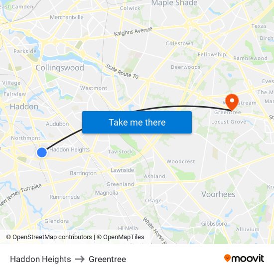 Haddon Heights to Greentree map