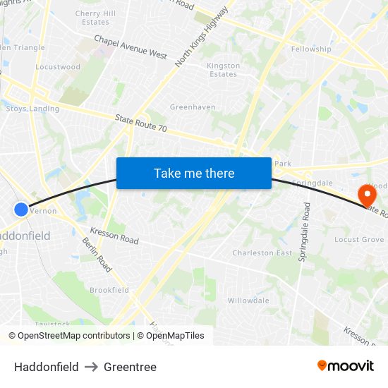 Haddonfield to Greentree map