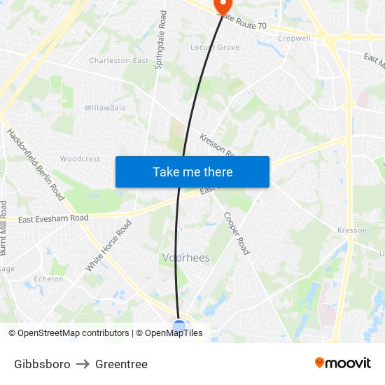 Gibbsboro to Greentree map