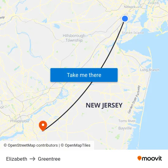 Elizabeth to Greentree map