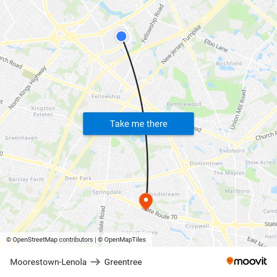 Moorestown-Lenola to Greentree map