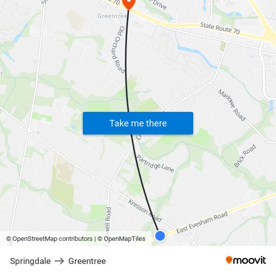 Springdale to Greentree map