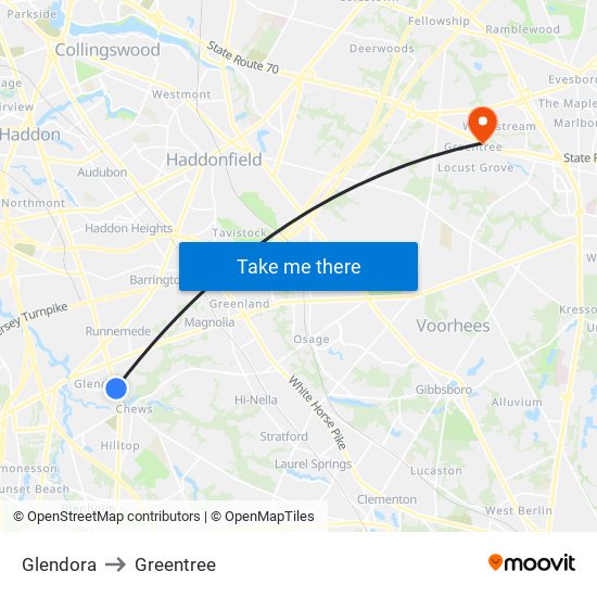 Glendora to Greentree map