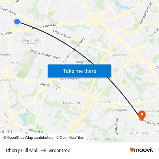 Cherry Hill Mall to Greentree map