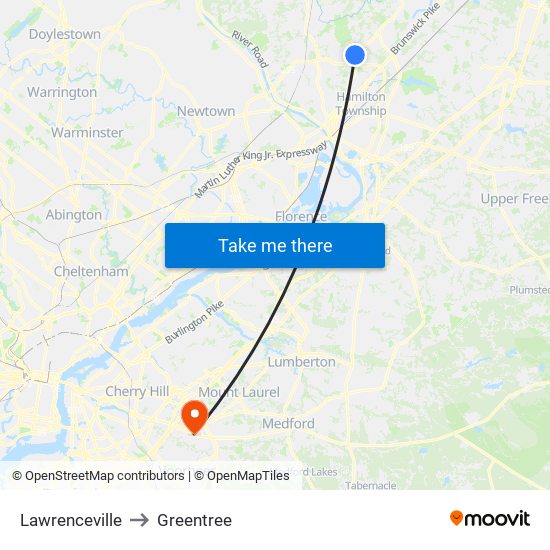 Lawrenceville to Greentree map