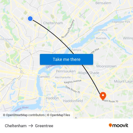 Cheltenham to Greentree map