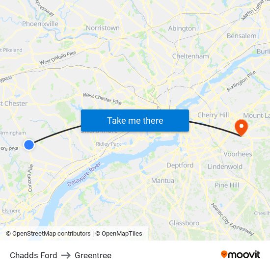 Chadds Ford to Greentree map