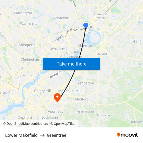 Lower Makefield to Greentree map