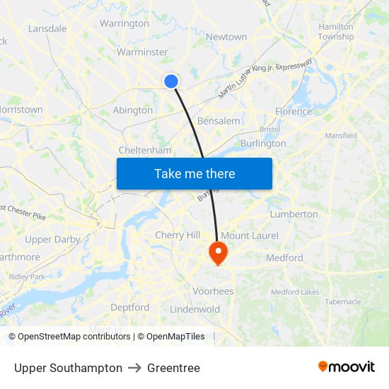 Upper Southampton to Greentree map