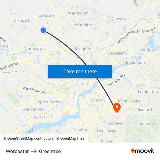 Worcester to Greentree map