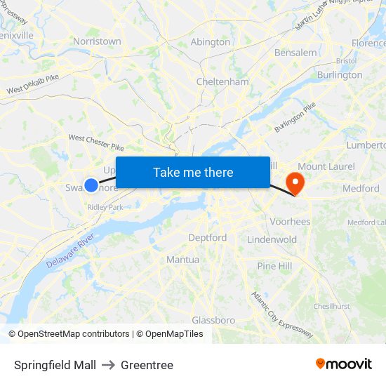 Springfield Mall to Greentree map