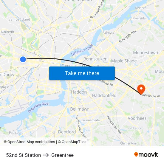 52nd St Station to Greentree map
