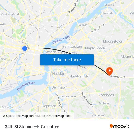 34th St Station to Greentree map