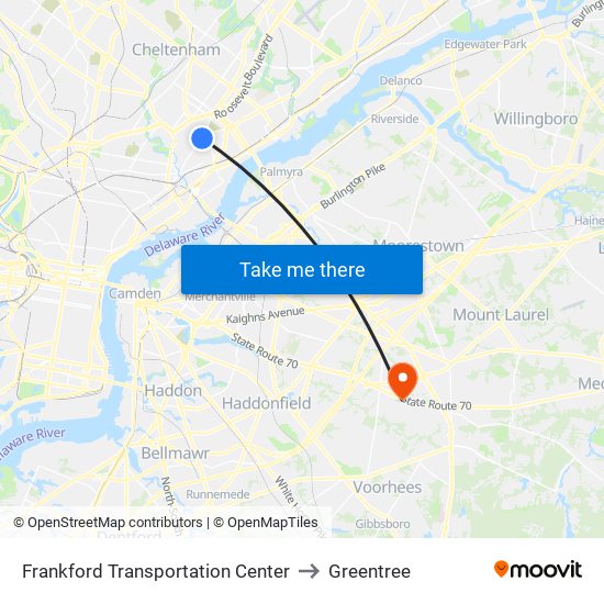 Frankford Transportation Center to Greentree map