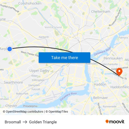 Broomall to Golden Triangle map