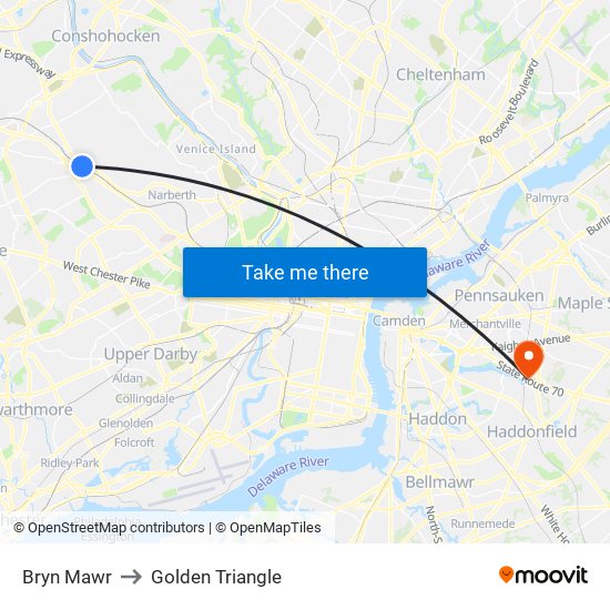 Bryn Mawr to Golden Triangle map