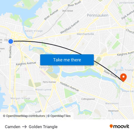 Camden to Golden Triangle map